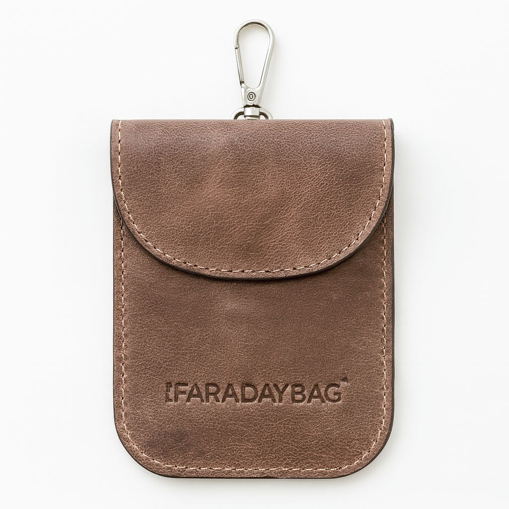 Leather Faraday Bag Key Fob - Brown