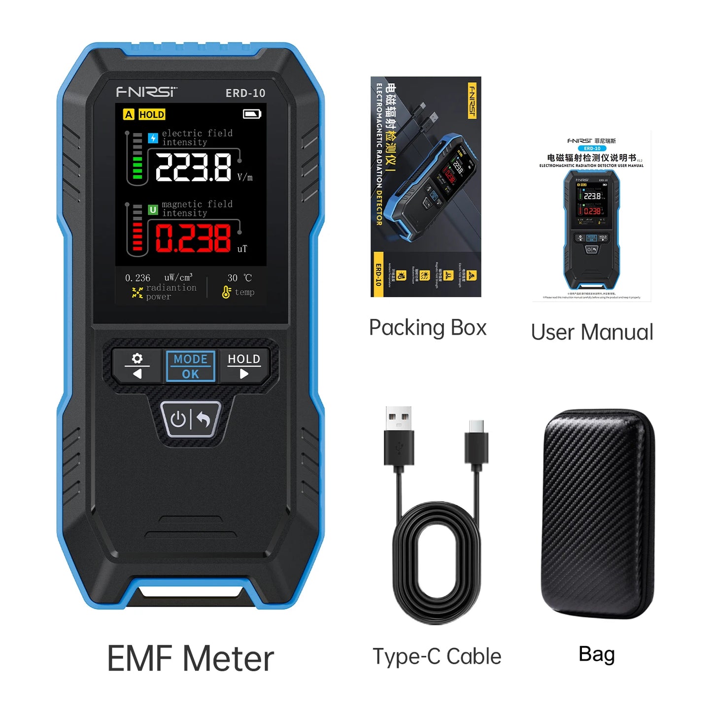 FNIRSI ERD-10 4-in-1 EMF meter with color display — view 6