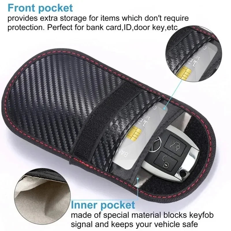 Carbon-look key fob Faraday pouch with key ring — image 3
