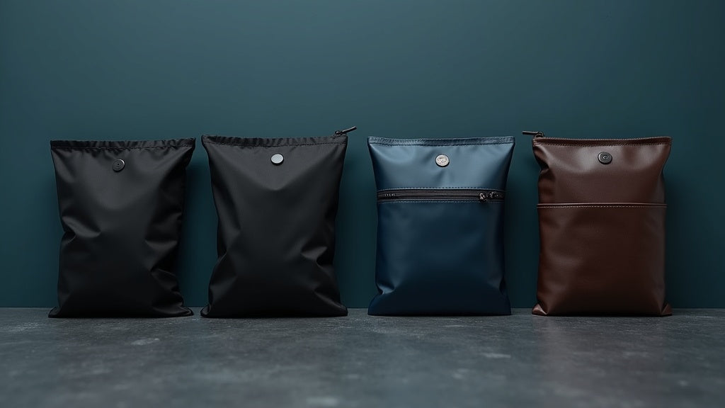 Four different Faraday signal-blocking pouches compared side by side