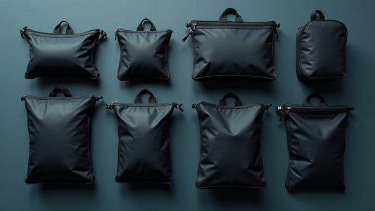 Flat lay of several Faraday signal-blocking bags of different sizes