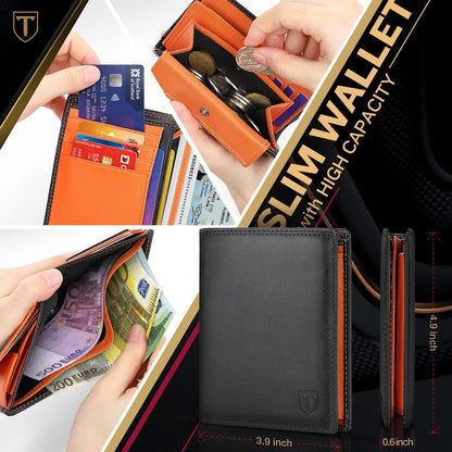 Black genuine leather RFID blocking wallet with card slots — view 2