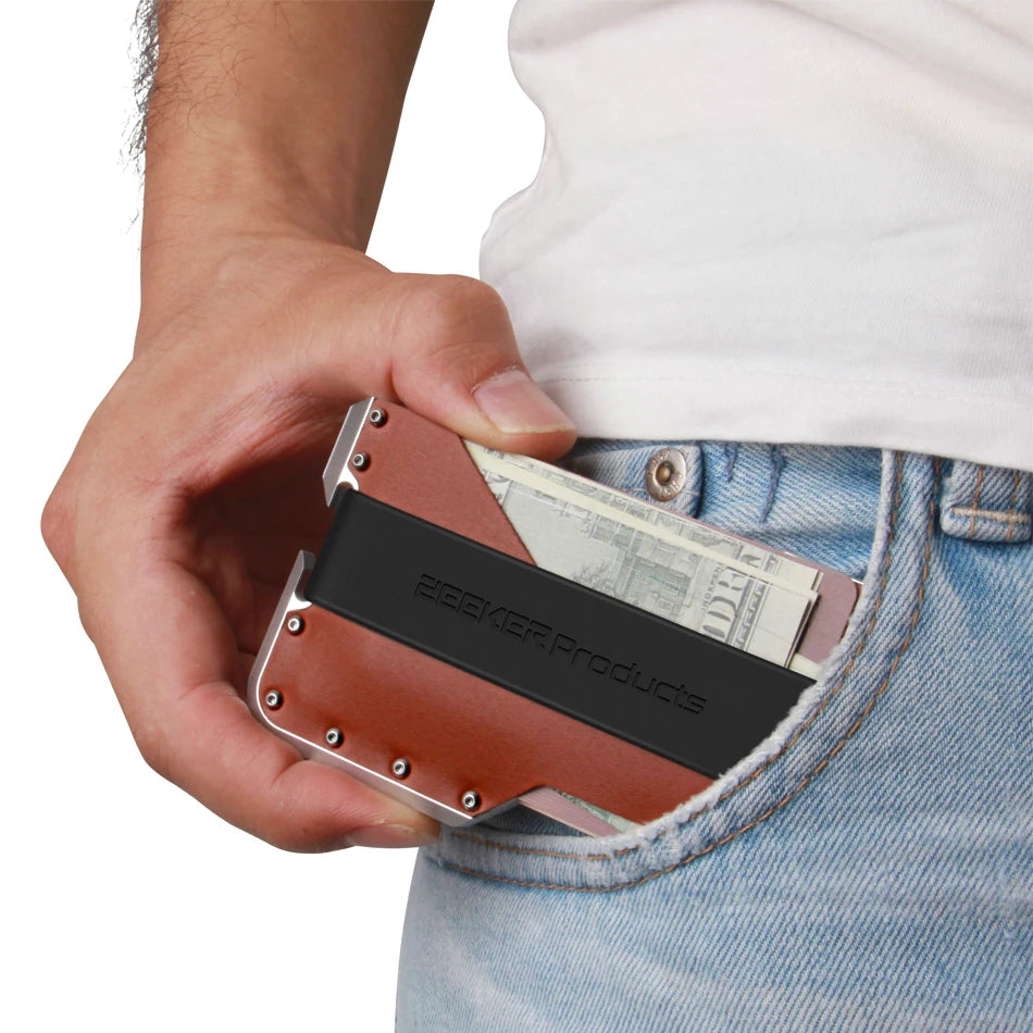ZEEKER aluminium and leather RFID blocking card holder — view 3