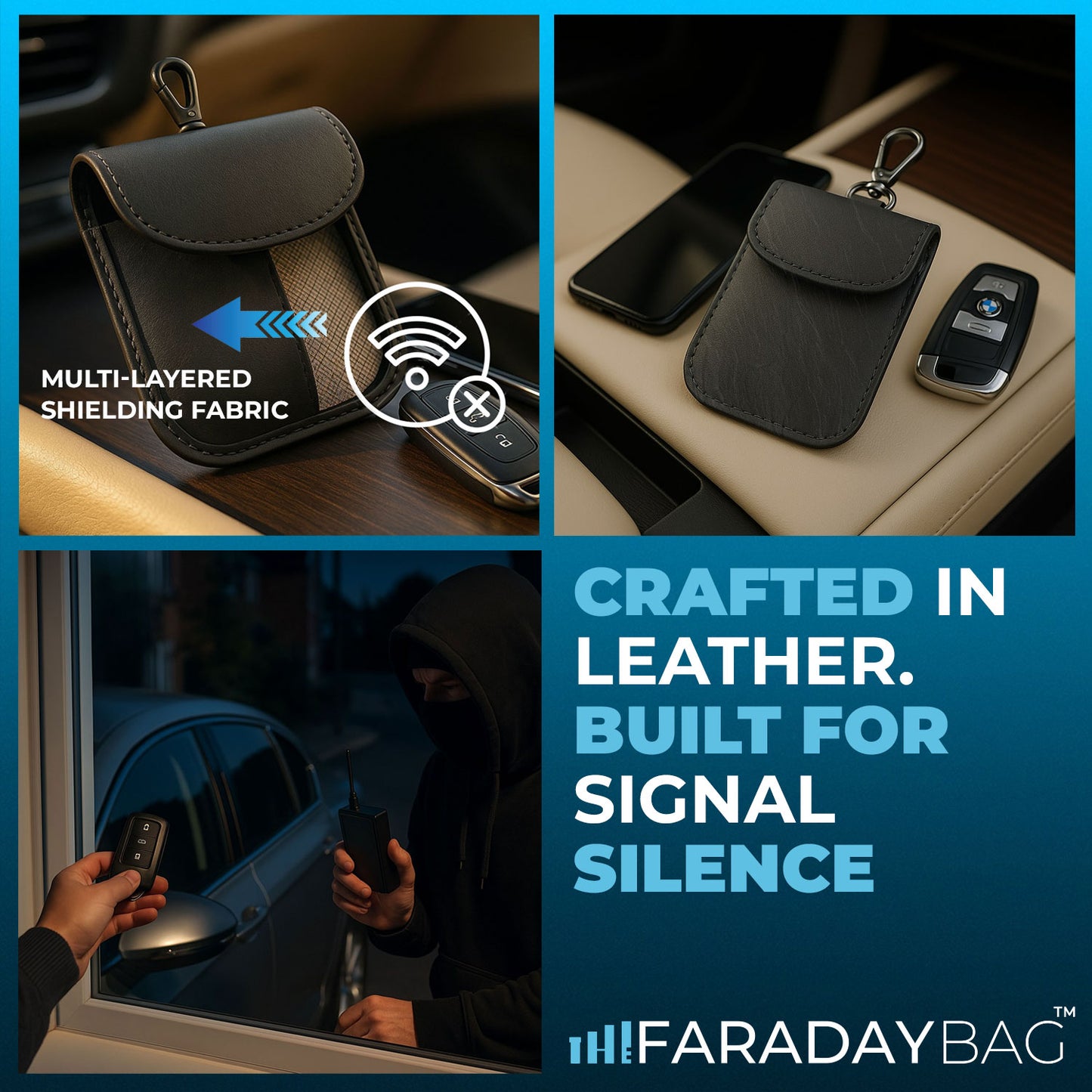 Leather Faraday Bag Key Fob - 2 Pack 