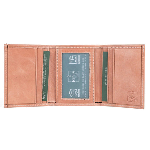 Ignis Craft Mens Trifold Leather Wallet | Apex Coral