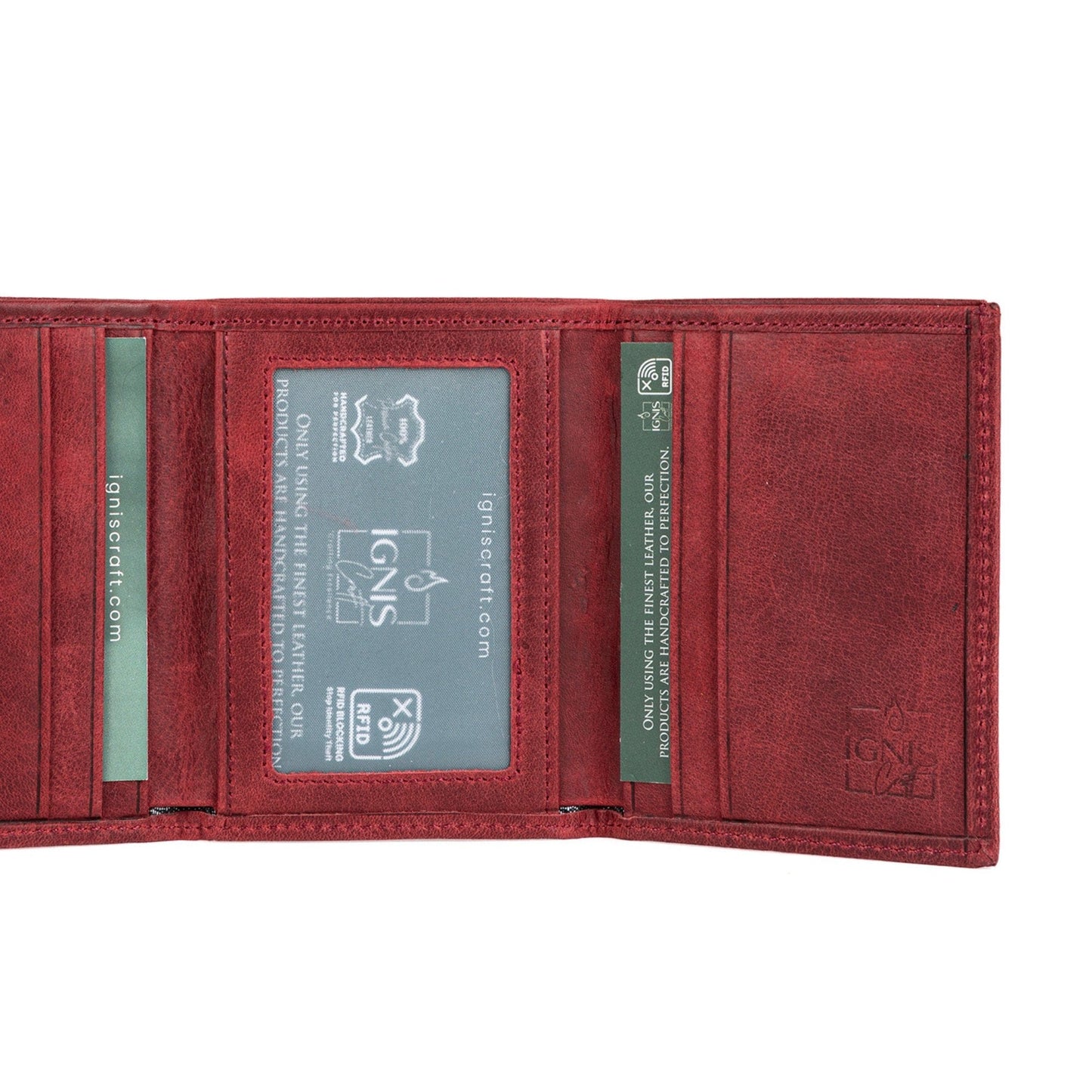 Ignis Craft Mens Trifold Leather Wallet | Apex Garnet