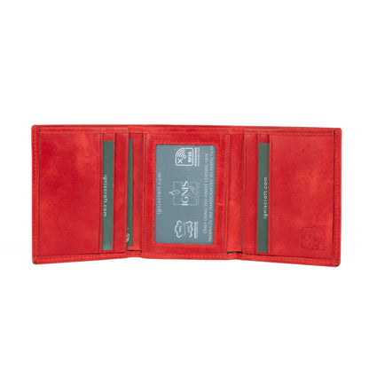 Ignis Craft Mens Trifold Leather Wallet | Apex Ruby