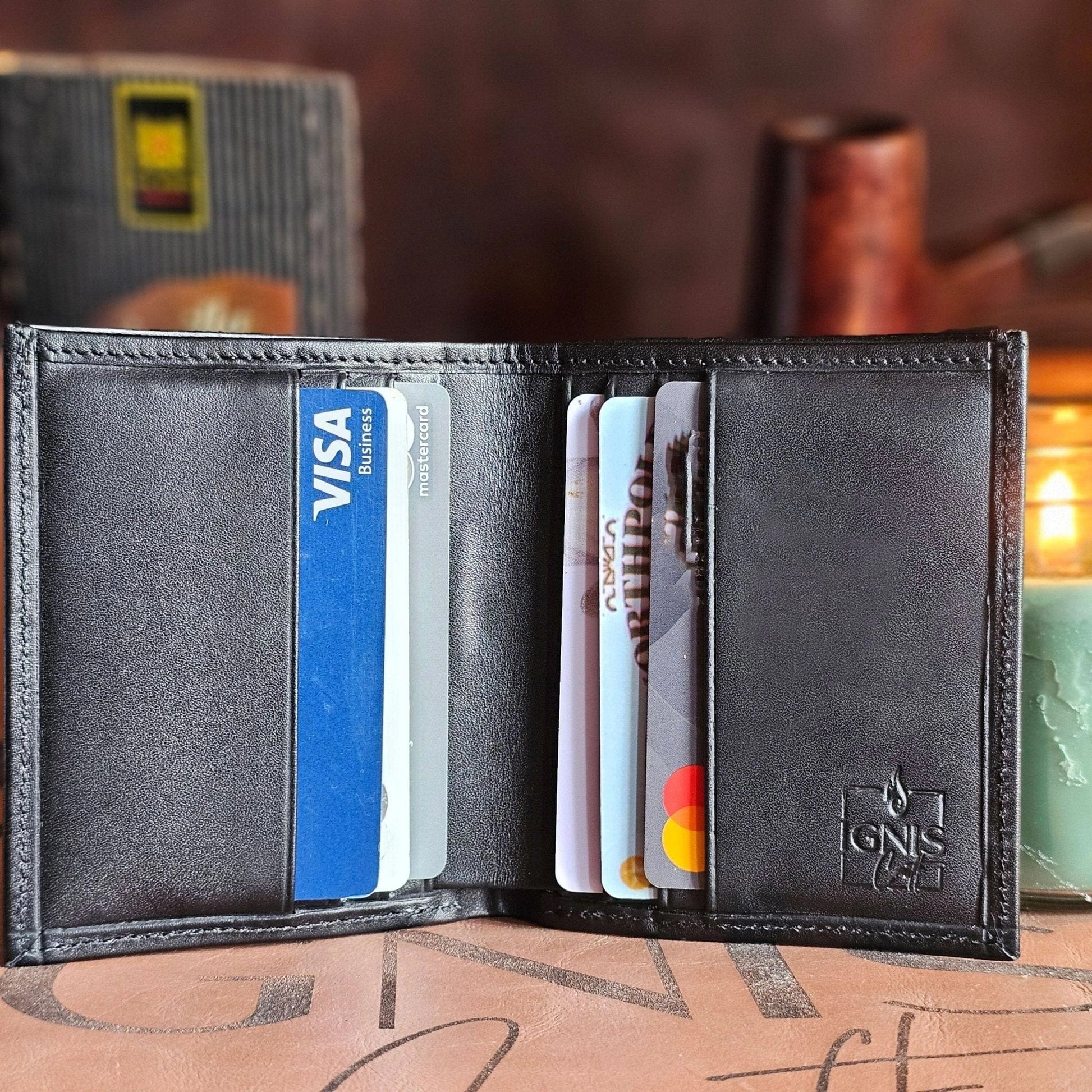 Ignis Craft Mens Vertical Bifold Slim Card Wallet | Slimline Onyx