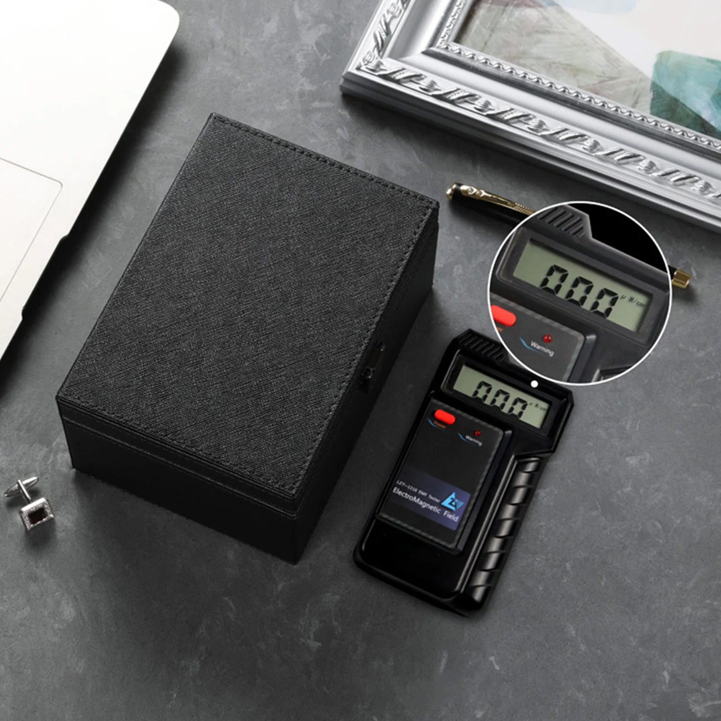 PU leather Faraday box for car keys with lid open — view 4