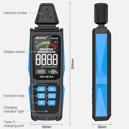 Medidor EMF02R EMF | Detector de radiación de 30MHz ~ 8GHz | Probador de campo eléctrico y magnético