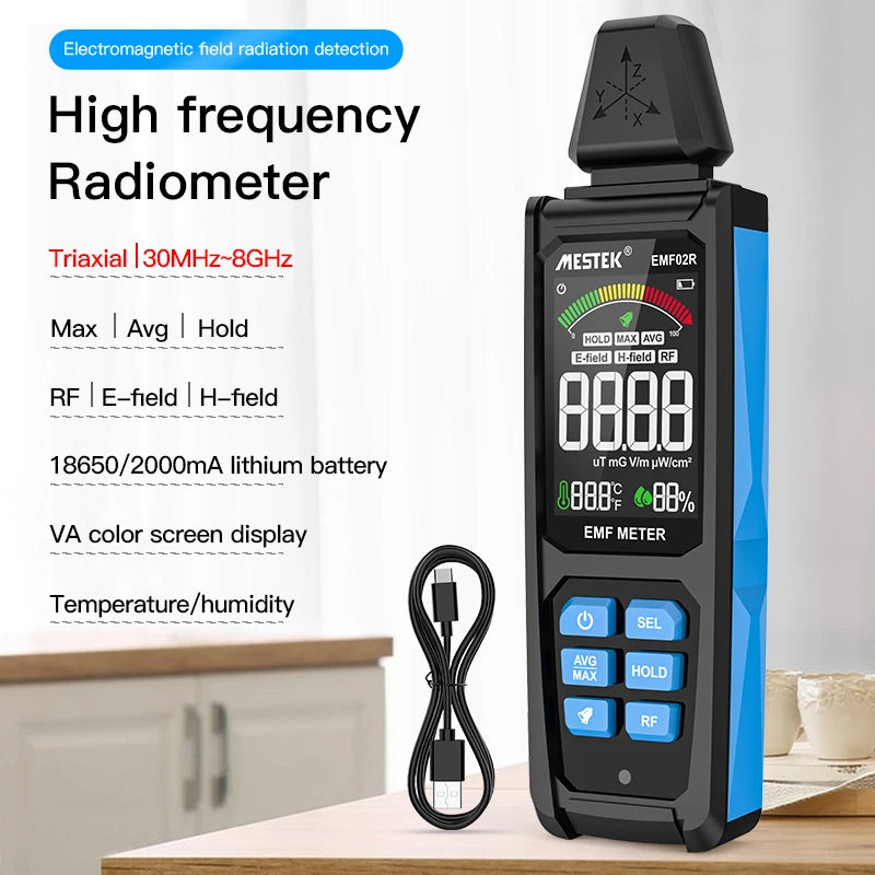 Medidor EMF02R EMF | Detector de radiación de 30MHz ~ 8GHz | Probador de campo eléctrico y magnético