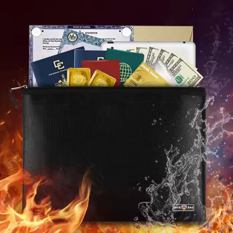 Fireproof & Waterproof Document Storage Bag | Secure Travel Bag for Money & Passport