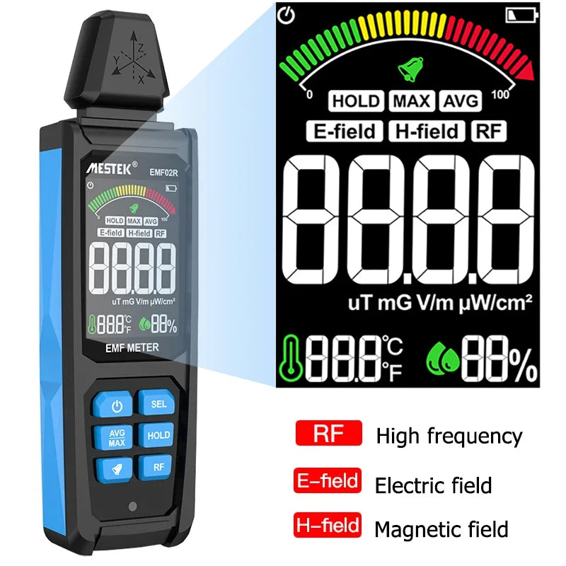 Medidor EMF02R EMF | Detector de radiación de 30MHz ~ 8GHz | Probador de campo eléctrico y magnético