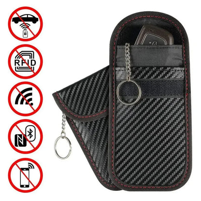 Carbon-look key fob Faraday pouch with key ring — image 1