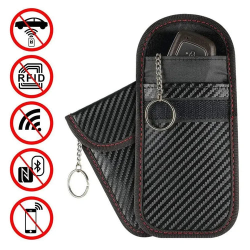 Carbon-look key fob Faraday pouch with key ring — image 1