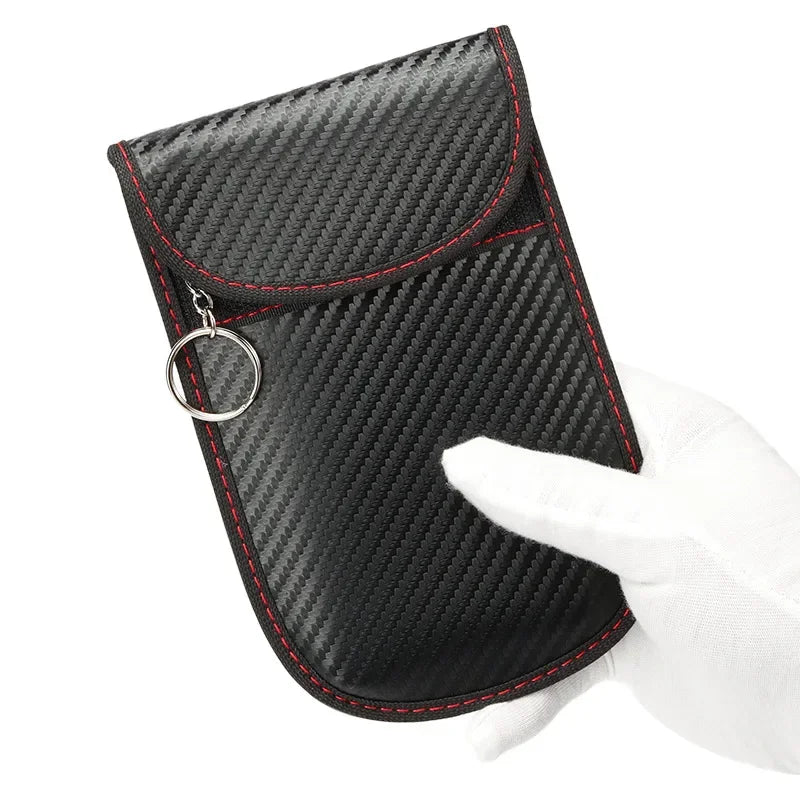 Carbon-look key fob Faraday pouch with key ring — image 4