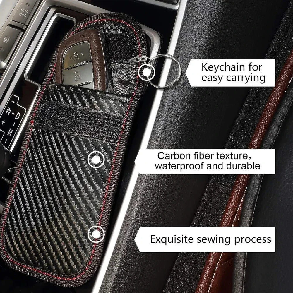 Carbon-look key fob Faraday pouch with key ring — image 2