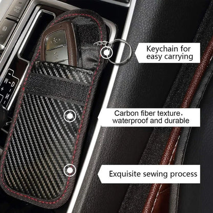 Carbon-look key fob Faraday pouch with key ring — image 2