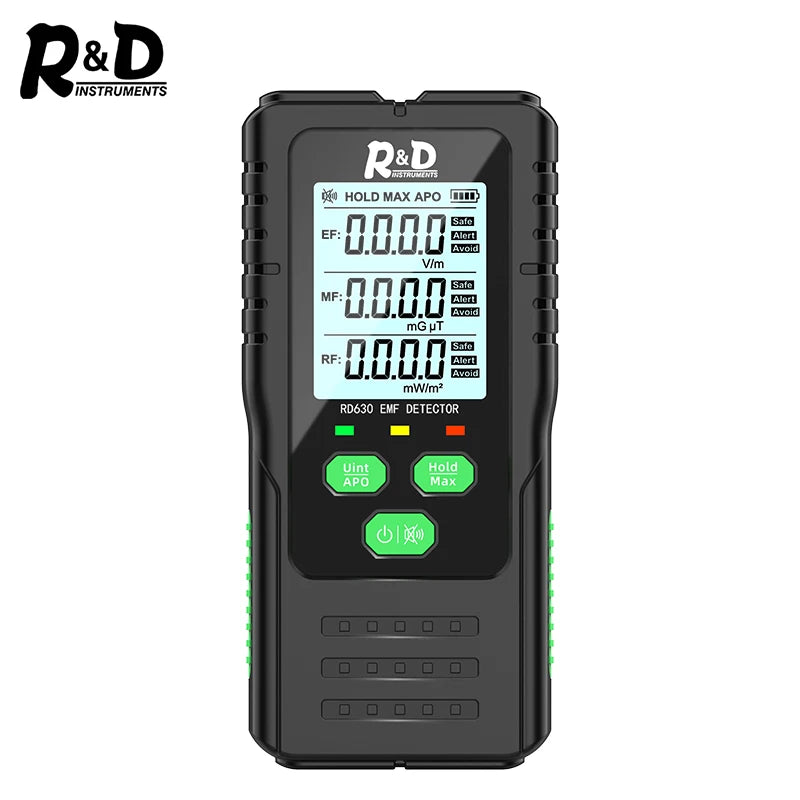 R&D RD630 3-in-1 EMF meter measuring electromagnetic fields