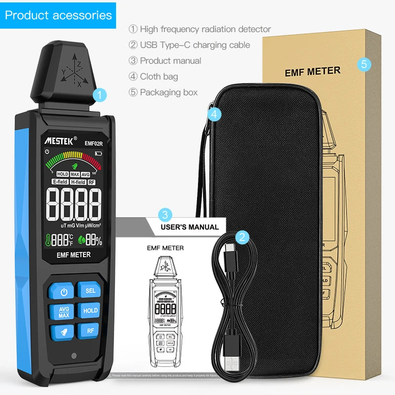 Medidor EMF02R EMF | Detector de radiación de 30MHz ~ 8GHz | Probador de campo eléctrico y magnético