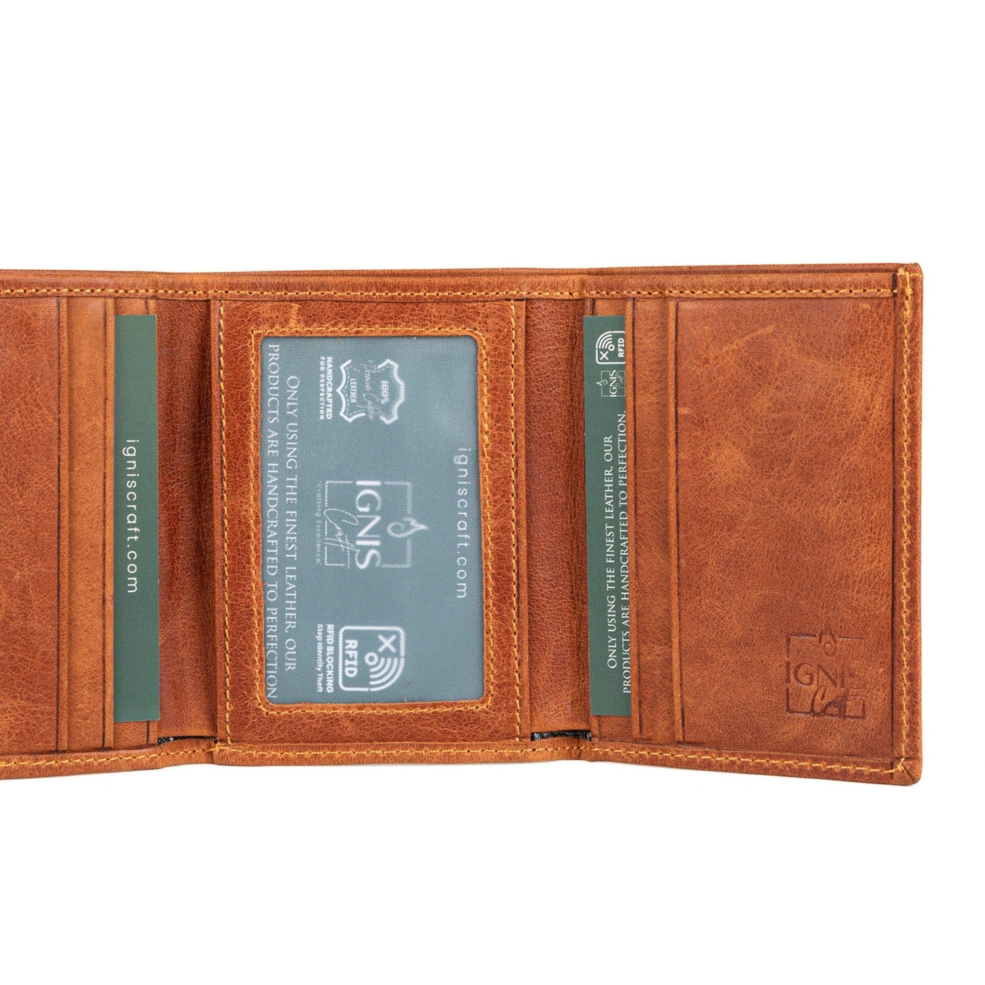 Ignis Craft Mens Trifold Leather Wallet | Apex Amber