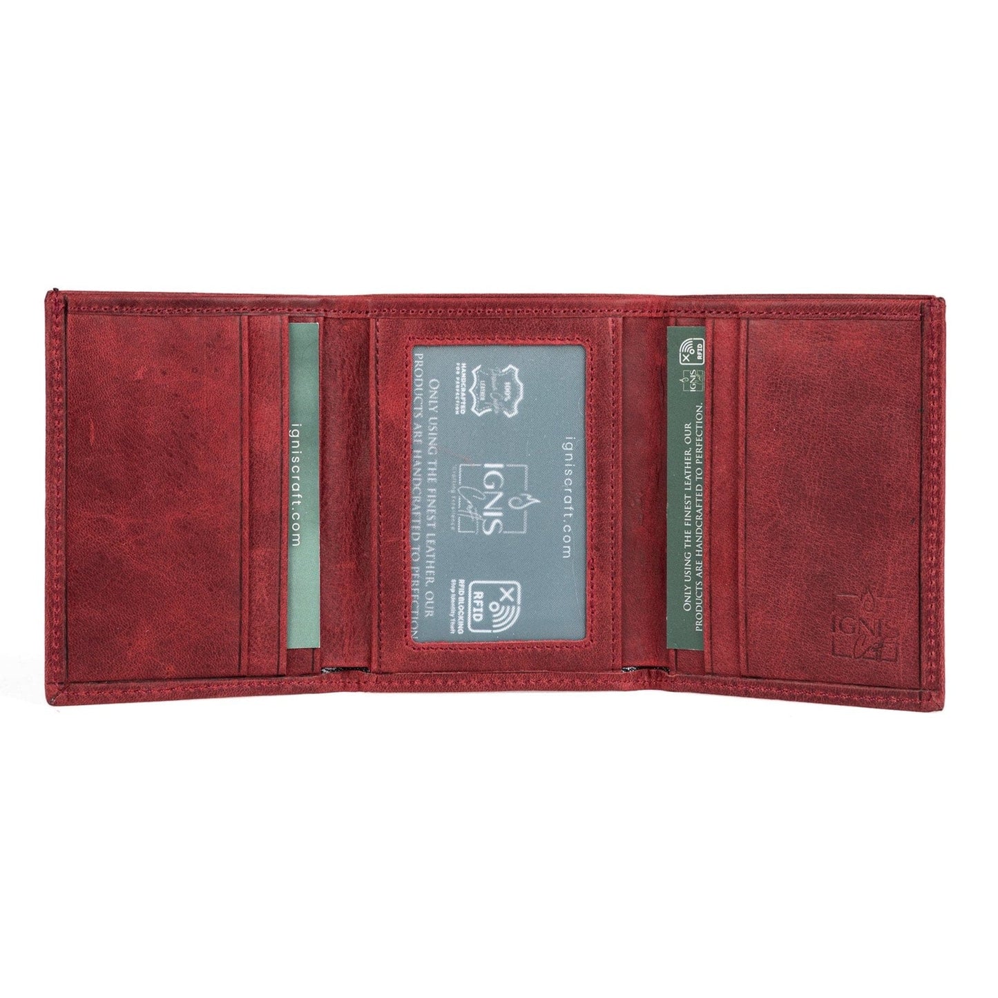 Ignis Craft Mens Trifold Leather Wallet | Apex Garnet