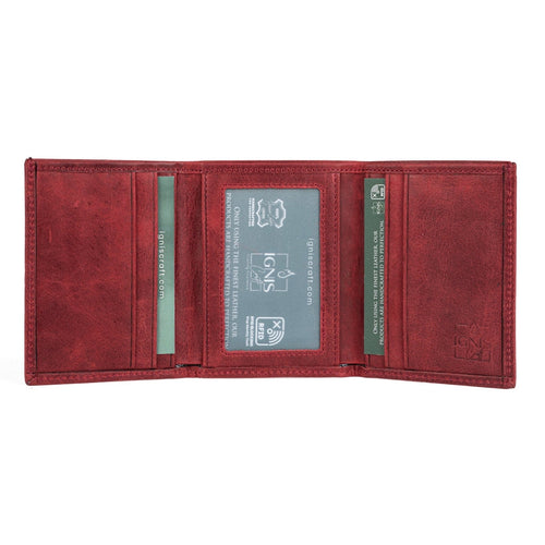 Ignis Craft Mens Trifold Leather Wallet | Apex Garnet