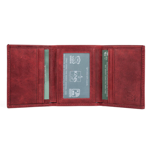 Ignis Craft Mens Trifold Leather Wallet | Apex Garnet