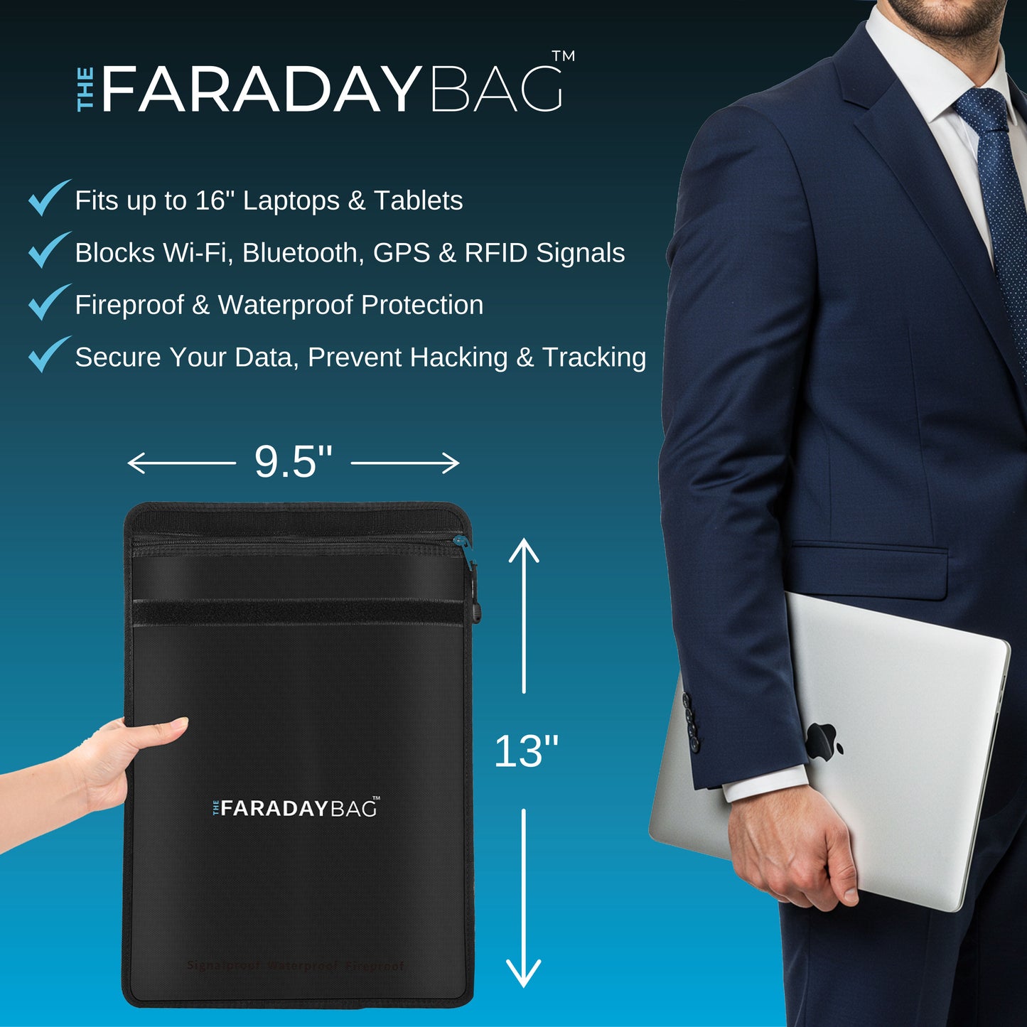 Faraday bag for laptops 9.5” x 13” | Fireproof & Waterproof