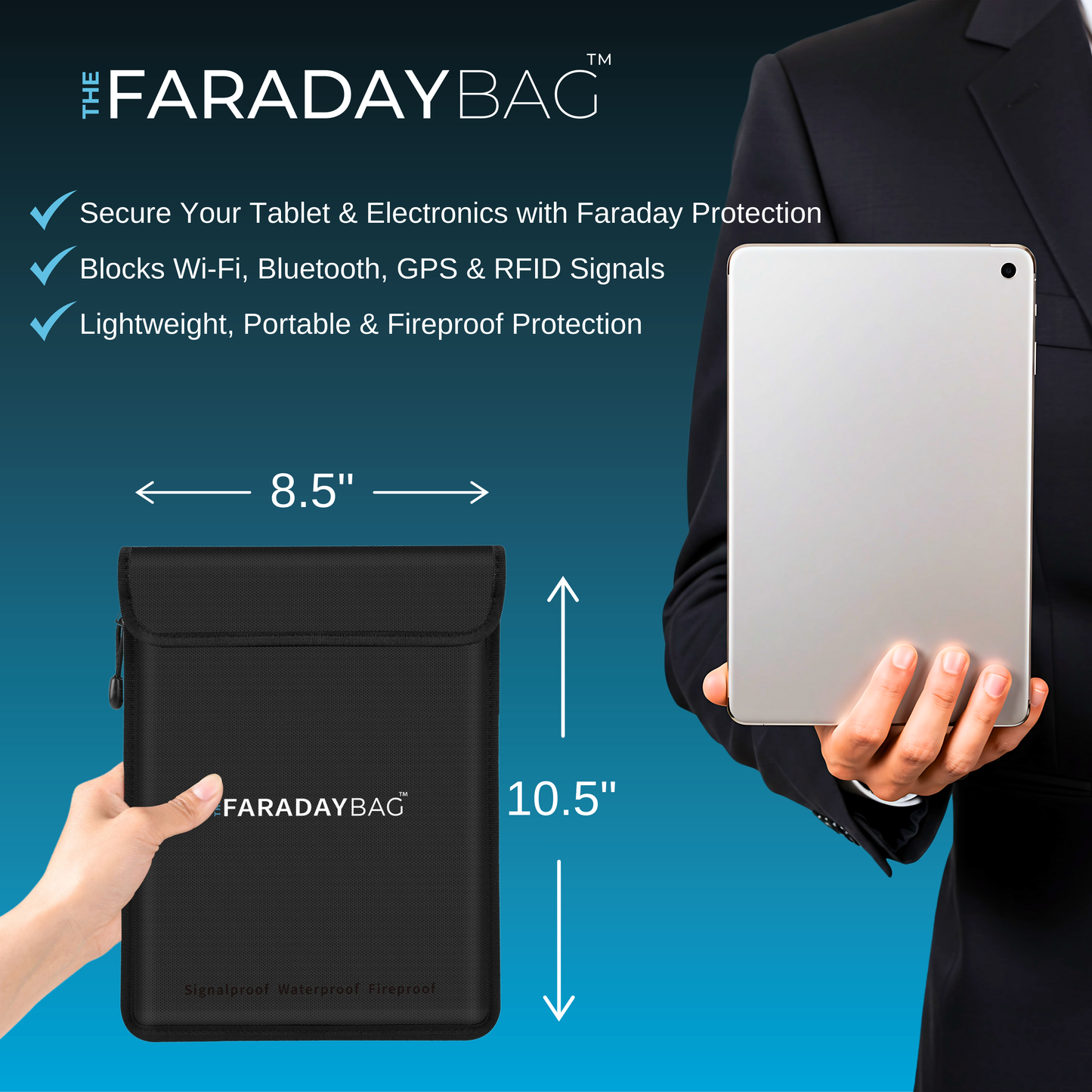 Faraday Bag for Electronics & Documents 8.5" x 10.5" | Fireproof & Waterproof